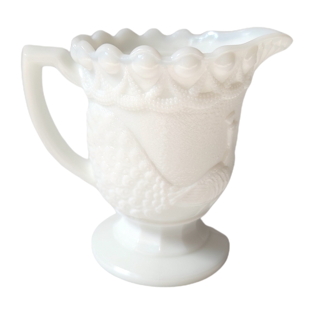 Westmoreland milk glass creamer peacock